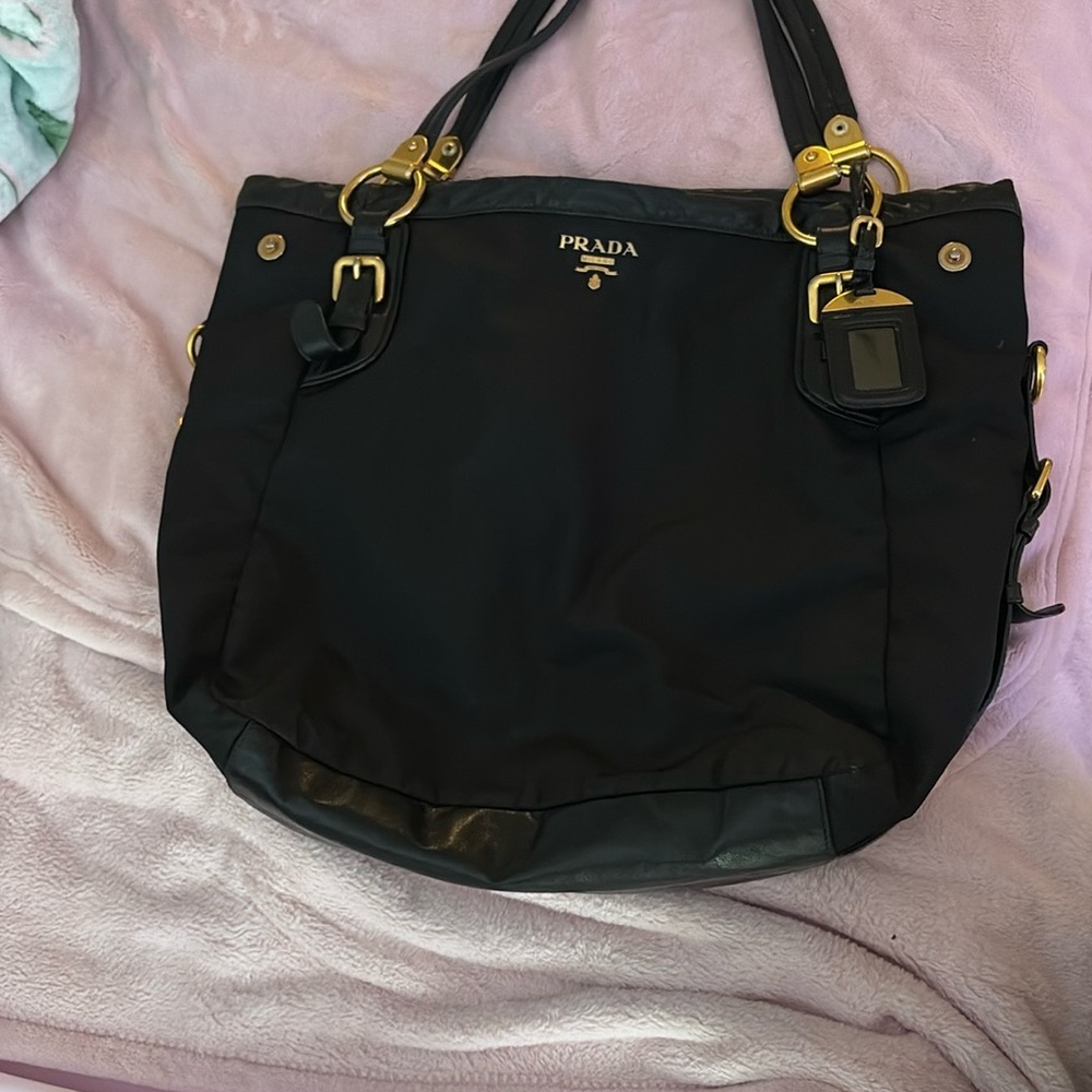 Prada Black Shoulder Bag with Gold Accents​